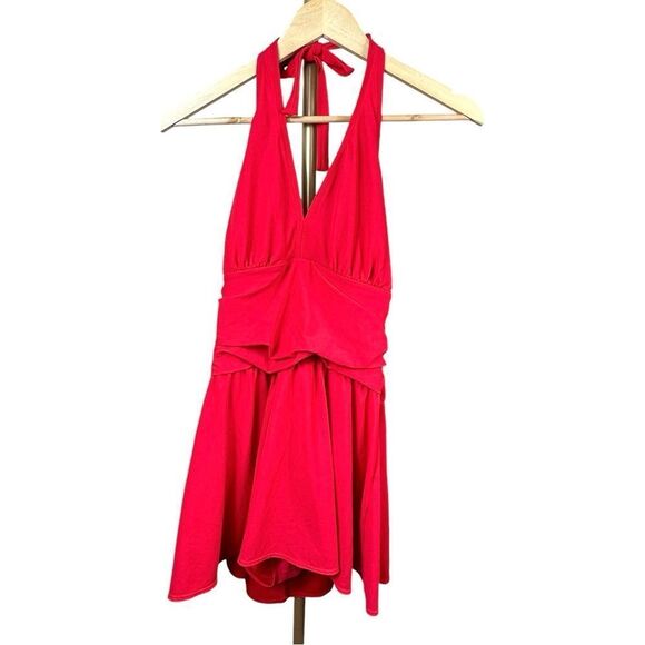 Vintage Sunbird Swimwear Bright Red Halter Top Swim Dress Plus Size 20 - Picture 3 of 9